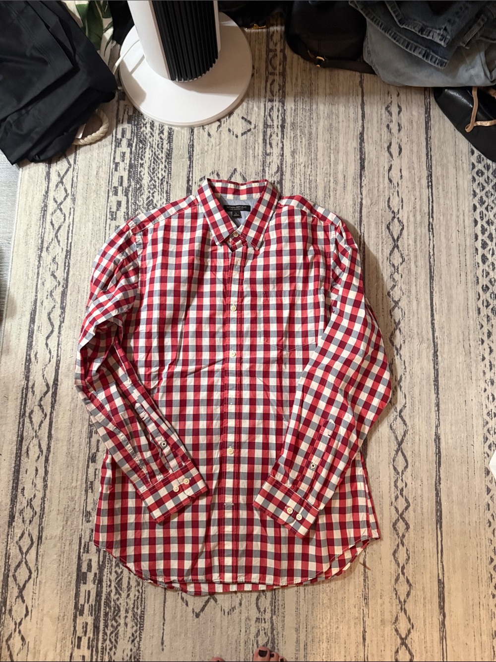 Banana Republic Red and White Checked Button-Down Shirt